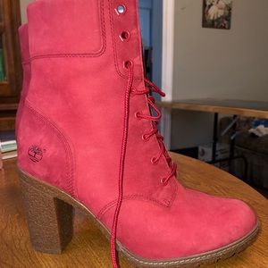 red timberland heels